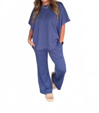 Dear Scarlett Curved Hem Tops And Pant Flare Set In Navy In Blue
