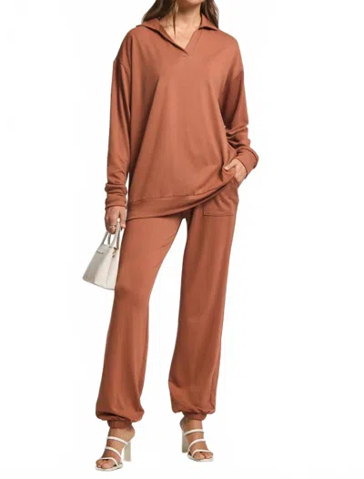 Dear Scarlett French Terry Travel Set In Chestnut In Brown