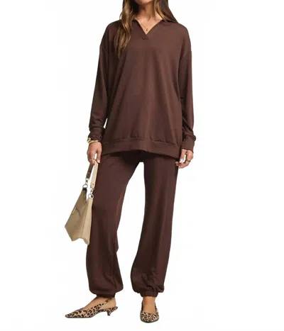 Dear Scarlett French Terry Travel Set In Chocolate In Brown