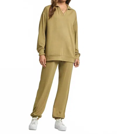 Dear Scarlett French Terry Travel Set In Olive Meadow In Brown