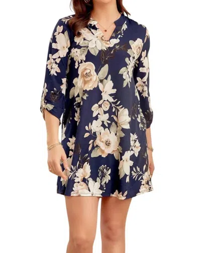 Dear Scarlett Lizzy Dress - Plus In Navy & Cream Large Floral In Multi