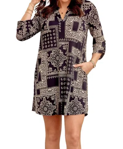 Dear Scarlett Lizzy Dress - Plus In Navy & Taupe Bandana In Multi