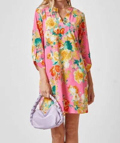 Dear Scarlett Lizzy Dress - Plus In Pink And Orange Floral In Multi