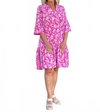 Dear Scarlett Lizzy Shirred Tiered Quarter Sleeve Dress In Pink