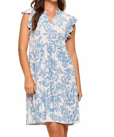 Dear Scarlett Lizzy Tiered Flutter Sleeve Mini Dress In Taupe Blue