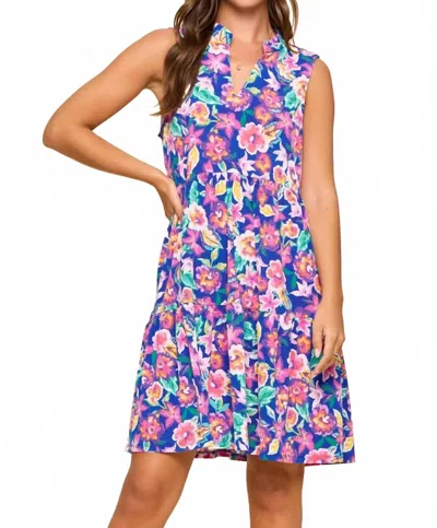 Dear Scarlett Lizzy Tiered Mini Dress In Royal Blue In Multi