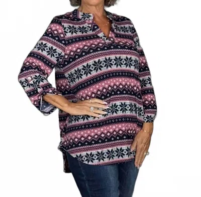 Dear Scarlett Lizzy Top In Navy Mauve Fair Isle In Purple