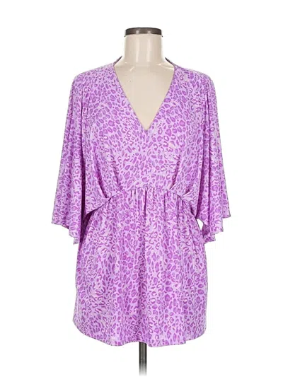 Pre-owned Dear Scarlett Short Sleeve Top Purple Plunge Neckline Tops