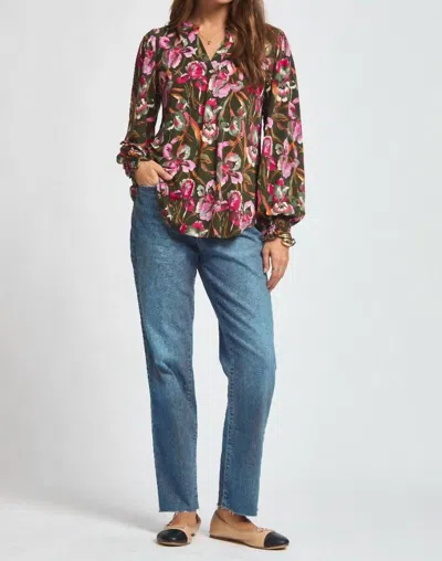 Dear Scarlett Smocked Sleeve Floral Top In Multi