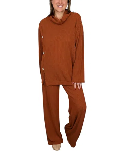 Dear Scarlett Soft Moments High-rise Ribbed Wide Leg Pants Set In Rust Orange In Brown