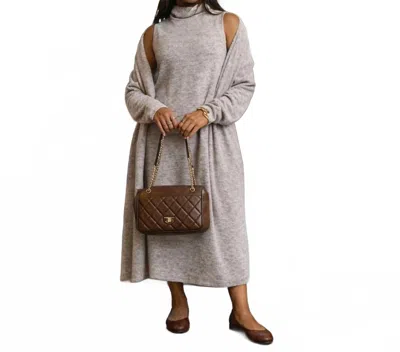 Dear Scarlett Soft Spoken Luxe Midi Dress With Coat In Heather Brown