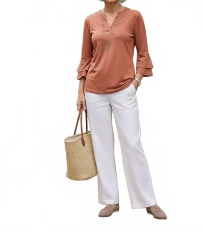 Dear Scarlett Solid Color Tiered Bell Sleeve Top In Caramel In Brown