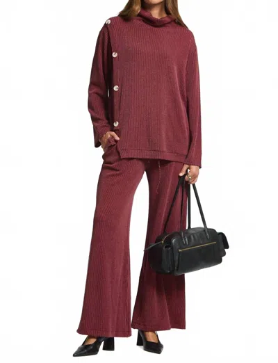 Dear Scarlett Two Piece Cowl Neck Ribbed Travel Set In Wine In Multi