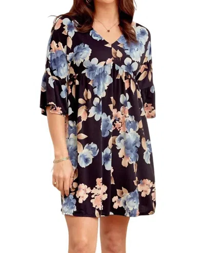 Dear Scarlett V-neck Baby Doll Dress - Plus In Navy Multi Floral