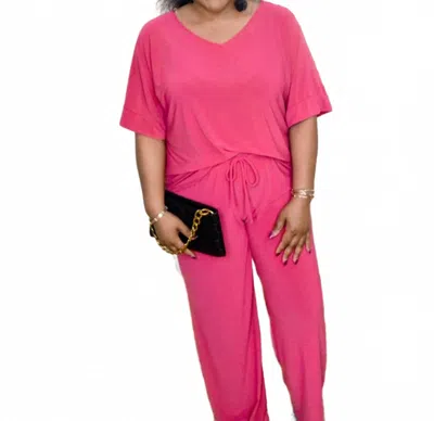 Dear Scarlett V-neckline Tunic Top And Pant Travel Set In Pink