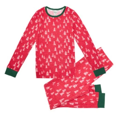 Dearfoams 2 Piece Holiday Tree Pajama Set In Red