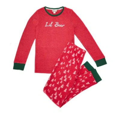 Dearfoams 2 Piece Lil Bear Holiday Pajama Set In Red