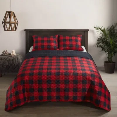 Dearfoams Buffalo Reversible Quilt Set In Red,black