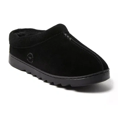 Dearfoams Doreen Genuin Suede Embroidery Womens Memory Foam Clog Slippers In Black