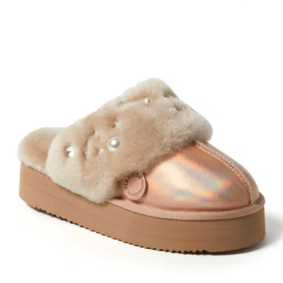Dearfoams Fireside Ballina Genuine Shearling Platform Scuff Slipper In Rose Gold