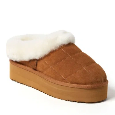 Dearfoams Fireside By  Women's Bendigo Genuine Shearling Quilted Platform Clog In Chestnut