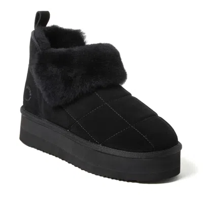 Dearfoams Fireside By  Women's Bayswater Genuine Shearling Quilted Platform Bootie In Black