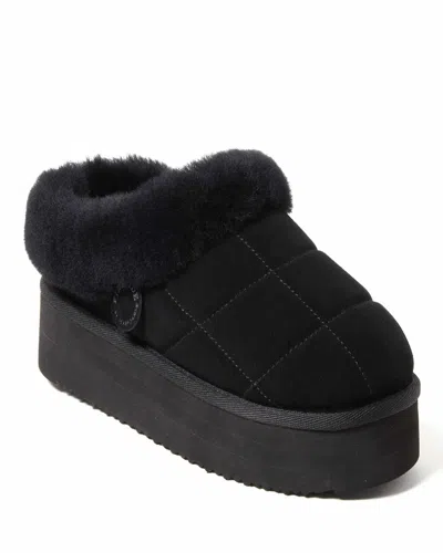 Dearfoams Fireside By  Women's Bendigo Genuine Shearling Quilted Platform Clog Slipper In Black