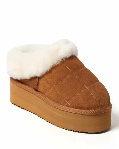 DEARFOAMS FIRESIDE BY DEARFOAMS WOMEN'S BENDIGO GENUINE SHEARLING QUILTED PLATFORM CLOG SLIPPER