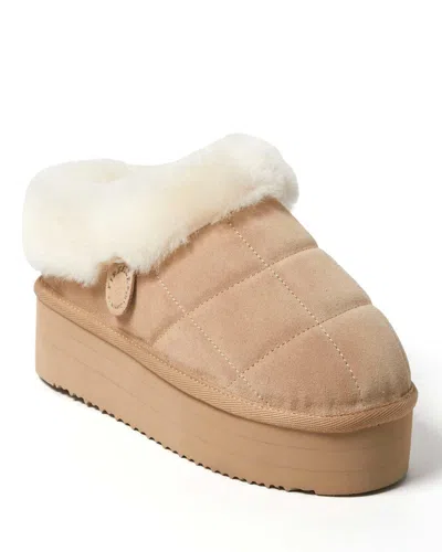 Dearfoams Fireside By  Women's Bendigo Genuine Shearling Quilted Platform Clog Slipper In Neutral