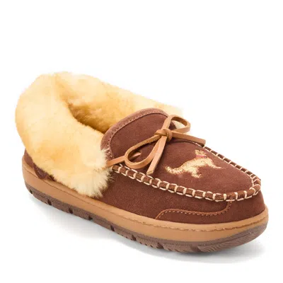 Dearfoams Fireside Gladstone Genuine Shearling Moccasin With Stitching In Animal Print