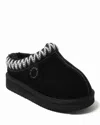 Dearfoams Fireside Greta Genuine Shearling Clog Slipper With Taping In Black