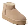 Dearfoams Fireside By  Women's Kingston Genuine Shearling Platform Bootie In Sand