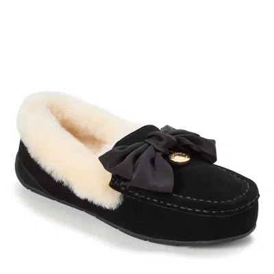 Dearfoams Fireside Mel Dream Bow Moccasin Slippers In Black