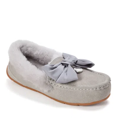 Dearfoams Fireside Mel Dream Bow Moccasin Slippers In Gray