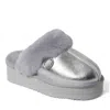 Dearfoams Fireside By  Women's Melton Genuine Shearling Platform Scuff Slipper In Silver