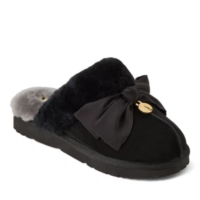 Dearfoams Fireside Sydney Dream Bow Scuff Slippers In Black