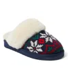 Dearfoams Fireside By  Women's Sydney Holiday Fair Isle Genuine Shearling Scuff Slipper In Blue
