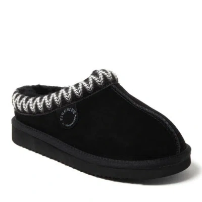 Dearfoams Fireside Greta Genuine Shearling Clog Slipper With Taping In Black