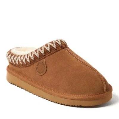 Dearfoams Fireside Greta Genuine Shearling Clog Slipper With Taping In Pink