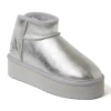 Shop Dearfoams Fireside Kingston Genuine Shearling Platform Bootie In Silver