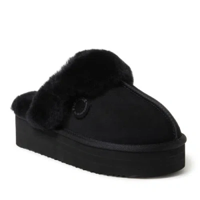 Dearfoams Fireside By  Women's Melton Genuine Shearling Platform Scuff Slipper In Black