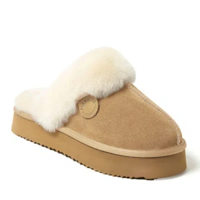 Dearfoams Fireside Melton Genuine Shearling Platform Scuff Slipper In Sand