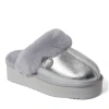 Dearfoams Fireside By  Women's Melton Genuine Shearling Platform Scuff Slipper In Silver
