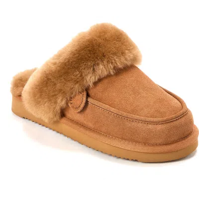 Dearfoams Fireside Melville Genuine Shearling Scuff Slipper In Brown
