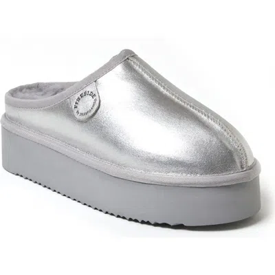 Dearfoams Fireside Queenstown Genuine Shearling Platform Clog Slipper In Silver