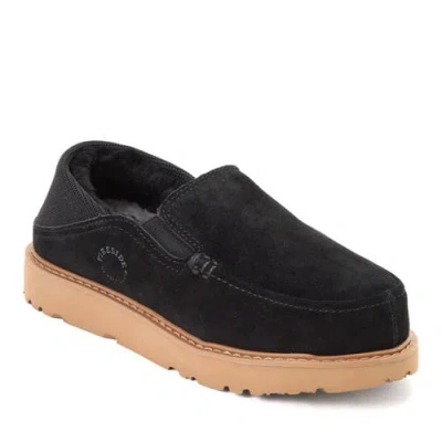 Dearfoams Fireside Suede Sport Knit Loafer Slippers In Black