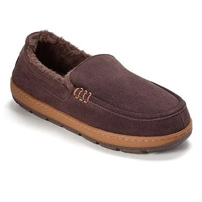 Dearfoams Fitzgerald Genuine Suede Moccasin Mens Moccasin Slippers In Brown