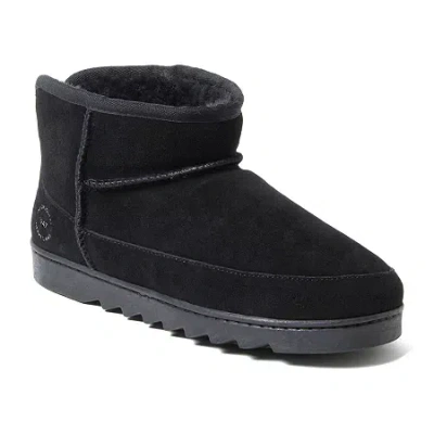 Dearfoams Gretchen Genuine Suede Mini Womens Memory Foam Bootie Slippers In Black