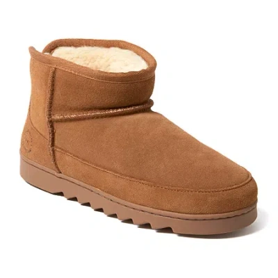 Dearfoams Gretchen Genuine Suede Mini Womens Memory Foam Bootie Slippers In Brown