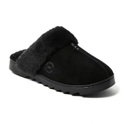 Dearfoams Helena Genuine Suede With Prayer Womens Memory Foam Slip-on Slippers In Black